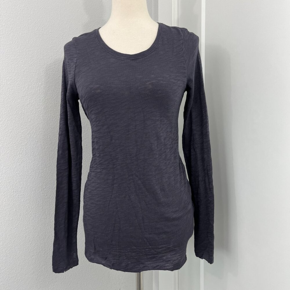 ATM XS Blue Slub Jersey Long Sleeve Destroyed Wash Tee